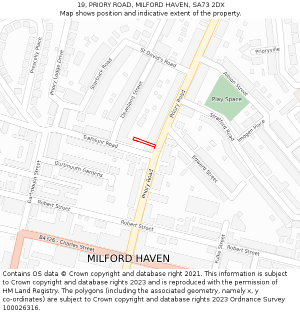 19, PRIORY ROAD, MILFORD HAVEN, SA73 2DX: Location map and indicative extent of plot