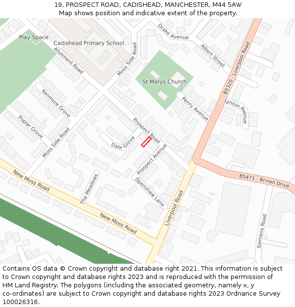 19, PROSPECT ROAD, CADISHEAD, MANCHESTER, M44 5AW: Location map and indicative extent of plot