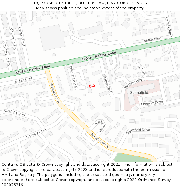 19, PROSPECT STREET, BUTTERSHAW, BRADFORD, BD6 2DY: Location map and indicative extent of plot