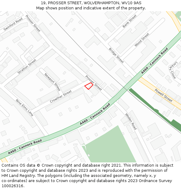 19, PROSSER STREET, WOLVERHAMPTON, WV10 9AS: Location map and indicative extent of plot