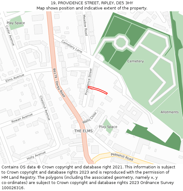 19, PROVIDENCE STREET, RIPLEY, DE5 3HY: Location map and indicative extent of plot