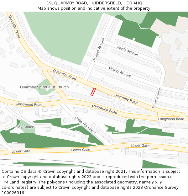 19, QUARMBY ROAD, HUDDERSFIELD, HD3 4HQ: Location map and indicative extent of plot