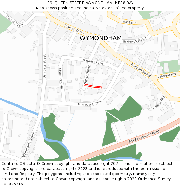 19, QUEEN STREET, WYMONDHAM, NR18 0AY: Location map and indicative extent of plot