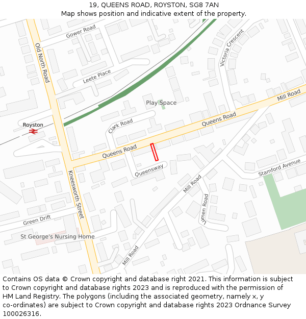 19, QUEENS ROAD, ROYSTON, SG8 7AN: Location map and indicative extent of plot