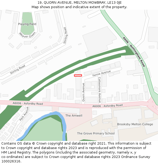 19, QUORN AVENUE, MELTON MOWBRAY, LE13 0JE: Location map and indicative extent of plot