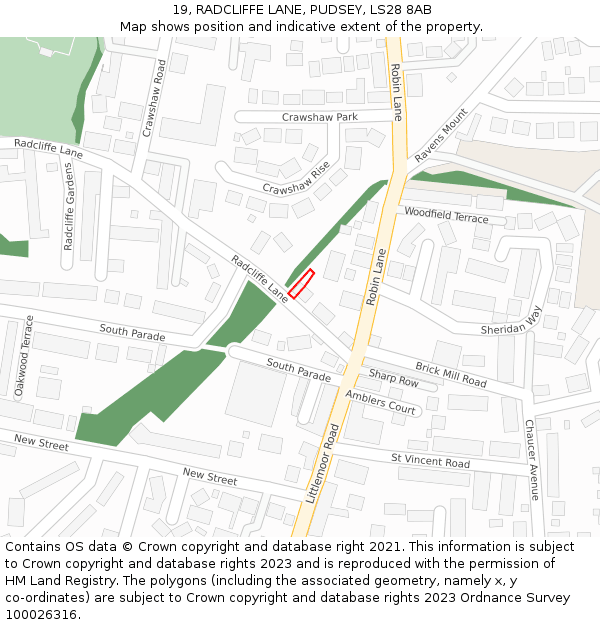 19, RADCLIFFE LANE, PUDSEY, LS28 8AB: Location map and indicative extent of plot