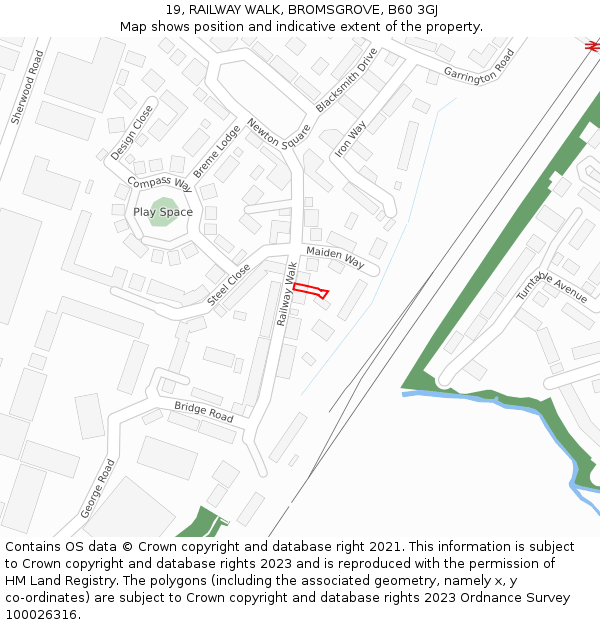19, RAILWAY WALK, BROMSGROVE, B60 3GJ: Location map and indicative extent of plot