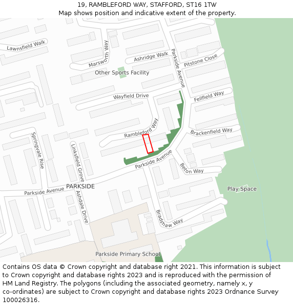 19, RAMBLEFORD WAY, STAFFORD, ST16 1TW: Location map and indicative extent of plot
