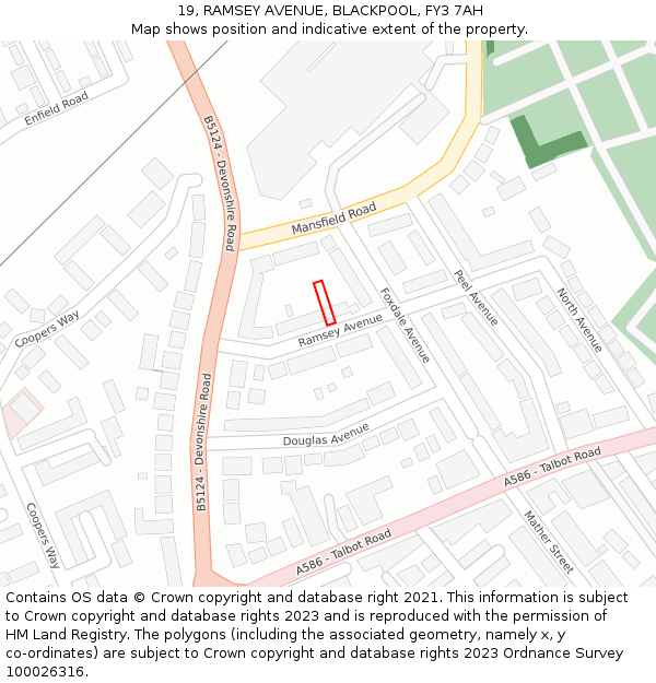 19, RAMSEY AVENUE, BLACKPOOL, FY3 7AH: Location map and indicative extent of plot