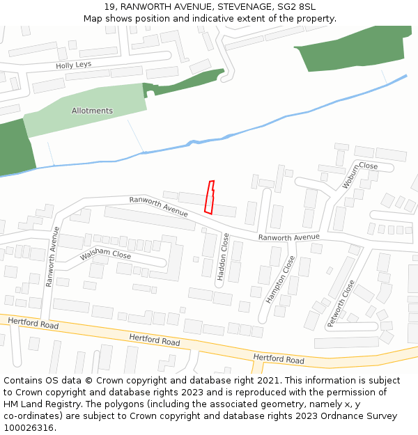 19, RANWORTH AVENUE, STEVENAGE, SG2 8SL: Location map and indicative extent of plot