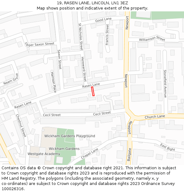 19, RASEN LANE, LINCOLN, LN1 3EZ: Location map and indicative extent of plot