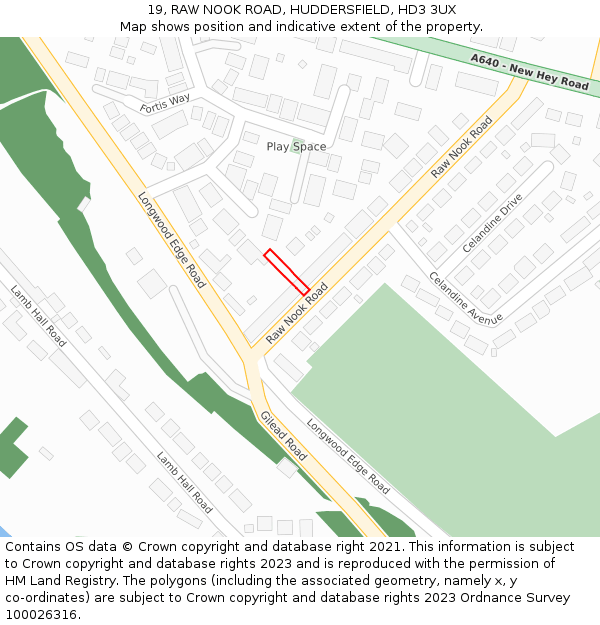 19, RAW NOOK ROAD, HUDDERSFIELD, HD3 3UX: Location map and indicative extent of plot