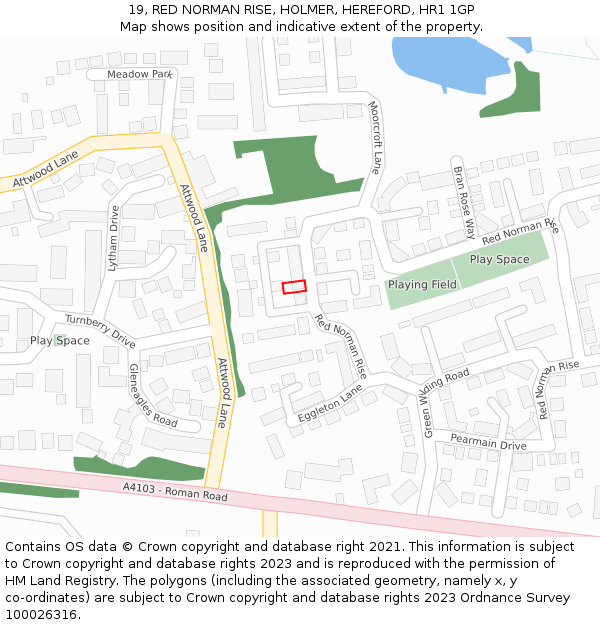19, RED NORMAN RISE, HOLMER, HEREFORD, HR1 1GP: Location map and indicative extent of plot