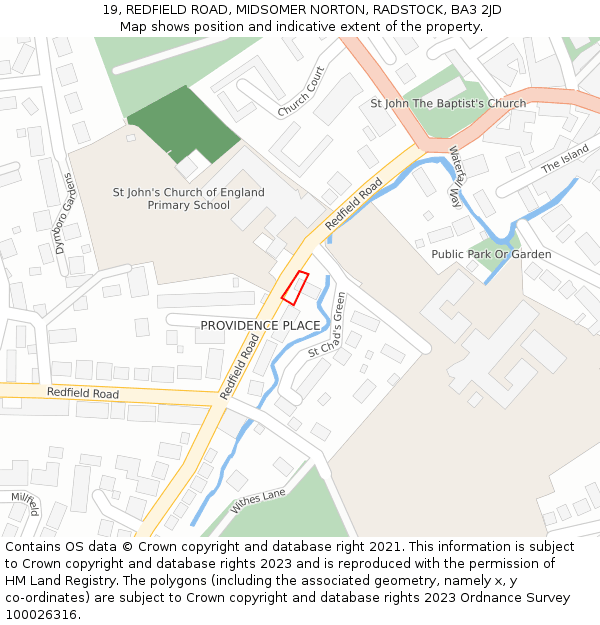 19, REDFIELD ROAD, MIDSOMER NORTON, RADSTOCK, BA3 2JD: Location map and indicative extent of plot