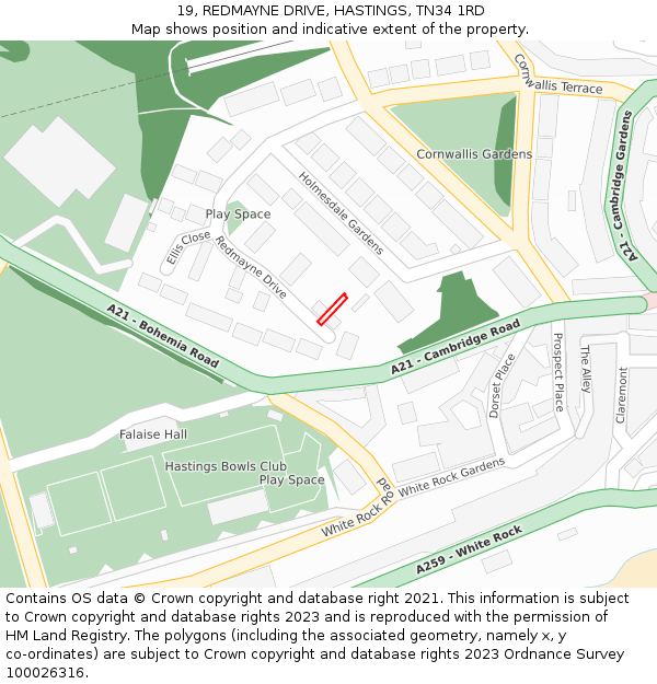 19, REDMAYNE DRIVE, HASTINGS, TN34 1RD: Location map and indicative extent of plot
