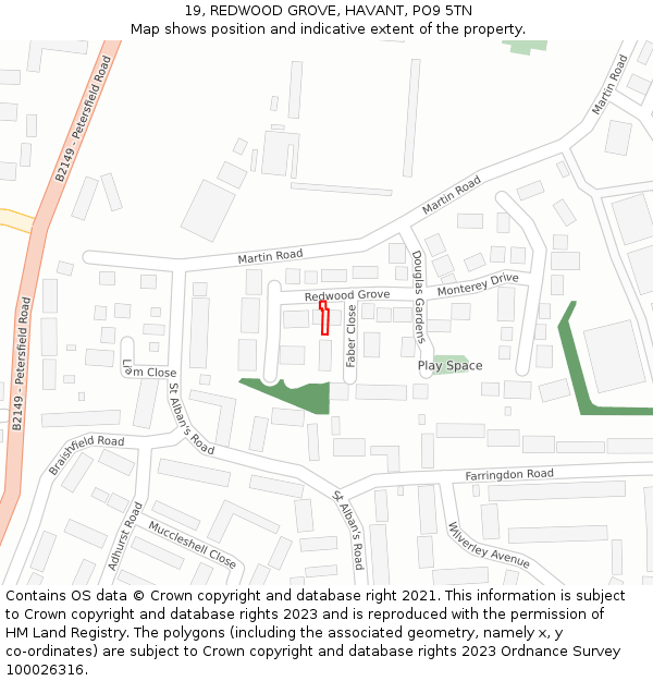 19, REDWOOD GROVE, HAVANT, PO9 5TN: Location map and indicative extent of plot