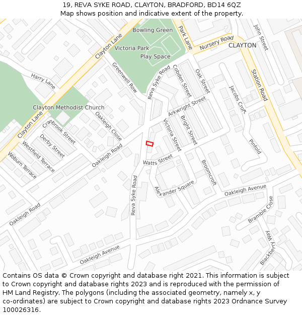 19, REVA SYKE ROAD, CLAYTON, BRADFORD, BD14 6QZ: Location map and indicative extent of plot