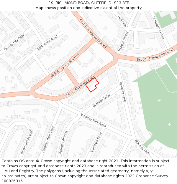 19, RICHMOND ROAD, SHEFFIELD, S13 8TB: Location map and indicative extent of plot