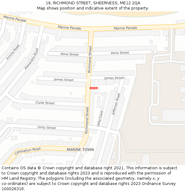 19, RICHMOND STREET, SHEERNESS, ME12 2QA: Location map and indicative extent of plot