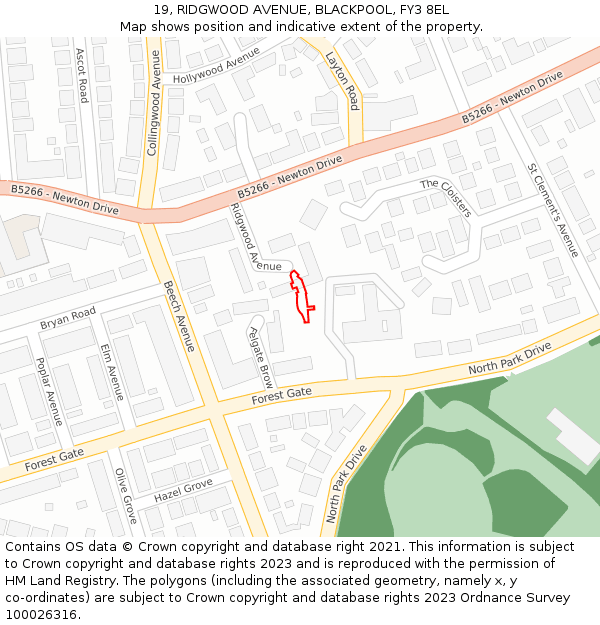 19, RIDGWOOD AVENUE, BLACKPOOL, FY3 8EL: Location map and indicative extent of plot