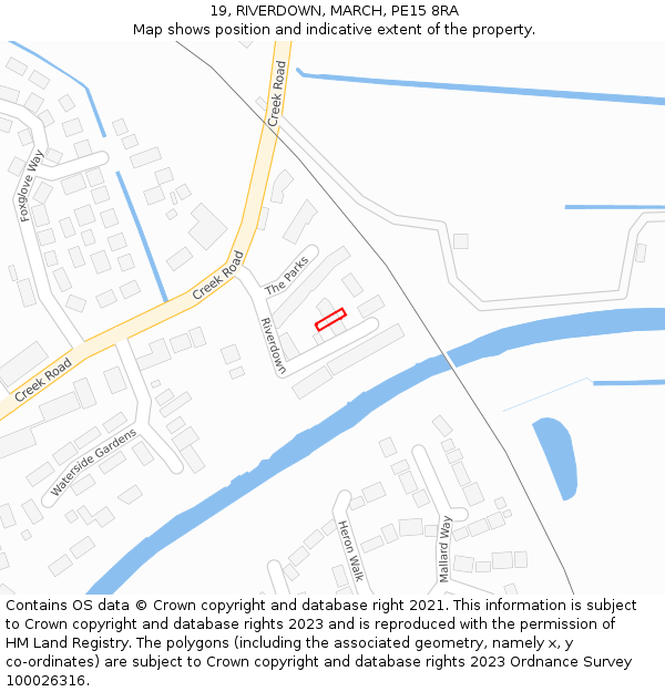 19, RIVERDOWN, MARCH, PE15 8RA: Location map and indicative extent of plot
