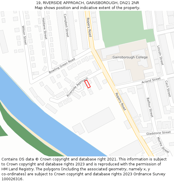 19, RIVERSIDE APPROACH, GAINSBOROUGH, DN21 2NR: Location map and indicative extent of plot