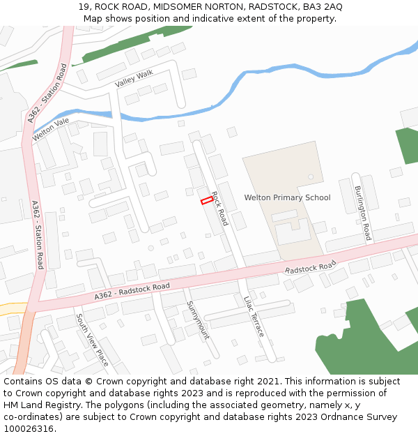 19, ROCK ROAD, MIDSOMER NORTON, RADSTOCK, BA3 2AQ: Location map and indicative extent of plot