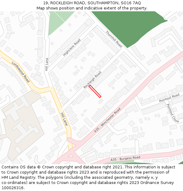 19, ROCKLEIGH ROAD, SOUTHAMPTON, SO16 7AQ: Location map and indicative extent of plot