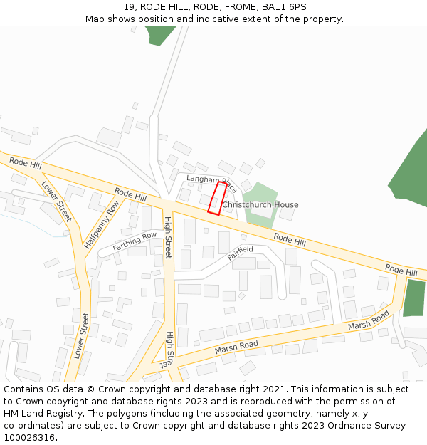 19, RODE HILL, RODE, FROME, BA11 6PS: Location map and indicative extent of plot