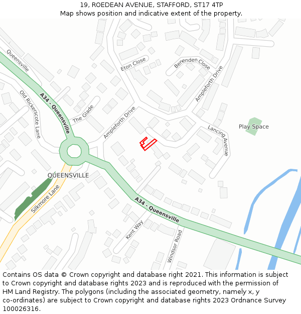 19, ROEDEAN AVENUE, STAFFORD, ST17 4TP: Location map and indicative extent of plot