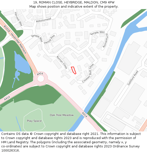19, ROMAN CLOSE, HEYBRIDGE, MALDON, CM9 4PW: Location map and indicative extent of plot