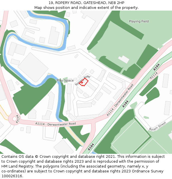 19, ROPERY ROAD, GATESHEAD, NE8 2HP: Location map and indicative extent of plot