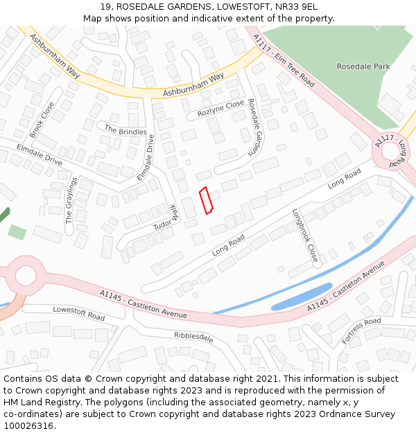 19, ROSEDALE GARDENS, LOWESTOFT, NR33 9EL: Location map and indicative extent of plot