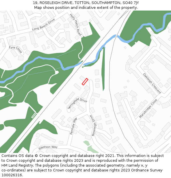19, ROSELEIGH DRIVE, TOTTON, SOUTHAMPTON, SO40 7JY: Location map and indicative extent of plot