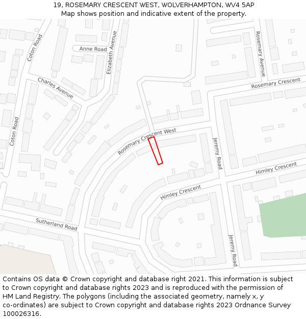 19, ROSEMARY CRESCENT WEST, WOLVERHAMPTON, WV4 5AP: Location map and indicative extent of plot