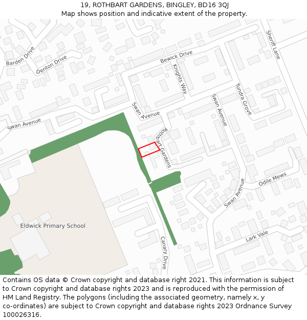 19, ROTHBART GARDENS, BINGLEY, BD16 3QJ: Location map and indicative extent of plot