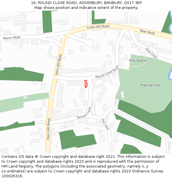 19, ROUND CLOSE ROAD, ADDERBURY, BANBURY, OX17 3EP: Location map and indicative extent of plot