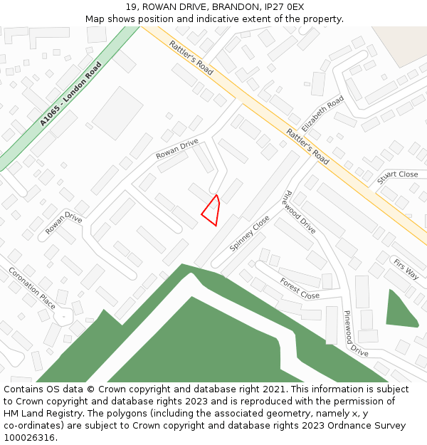 19, ROWAN DRIVE, BRANDON, IP27 0EX: Location map and indicative extent of plot