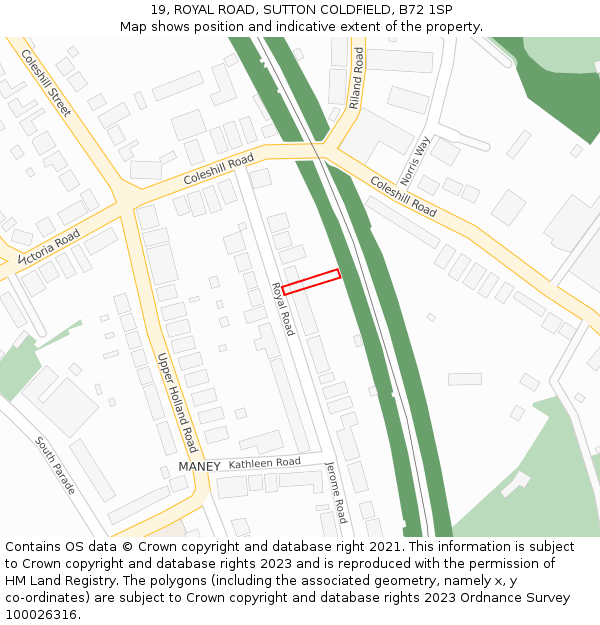 19, ROYAL ROAD, SUTTON COLDFIELD, B72 1SP: Location map and indicative extent of plot