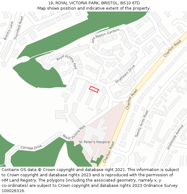 19, ROYAL VICTORIA PARK, BRISTOL, BS10 6TD: Location map and indicative extent of plot