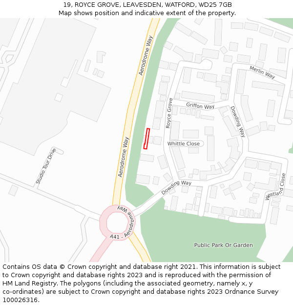 19, ROYCE GROVE, LEAVESDEN, WATFORD, WD25 7GB: Location map and indicative extent of plot