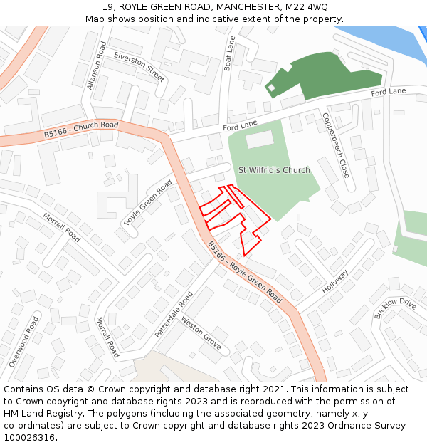 19, ROYLE GREEN ROAD, MANCHESTER, M22 4WQ: Location map and indicative extent of plot