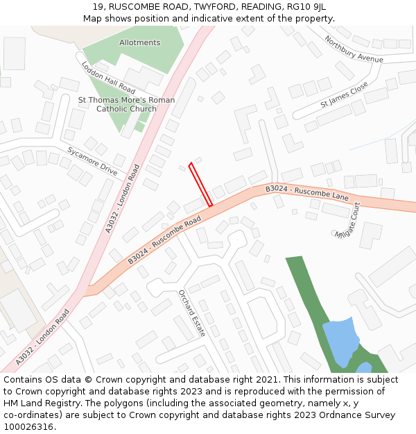 19, RUSCOMBE ROAD, TWYFORD, READING, RG10 9JL: Location map and indicative extent of plot