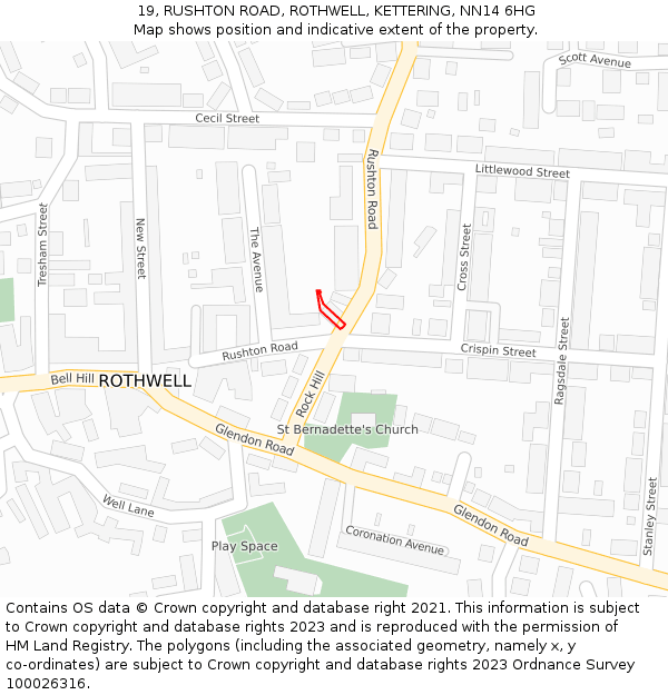 19, RUSHTON ROAD, ROTHWELL, KETTERING, NN14 6HG: Location map and indicative extent of plot