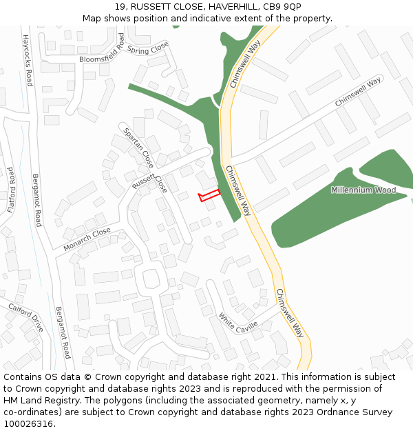19, RUSSETT CLOSE, HAVERHILL, CB9 9QP: Location map and indicative extent of plot