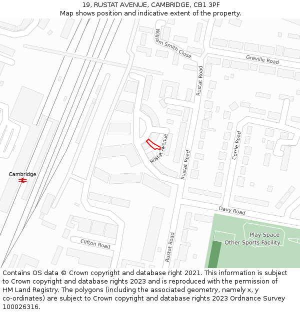 19, RUSTAT AVENUE, CAMBRIDGE, CB1 3PF: Location map and indicative extent of plot