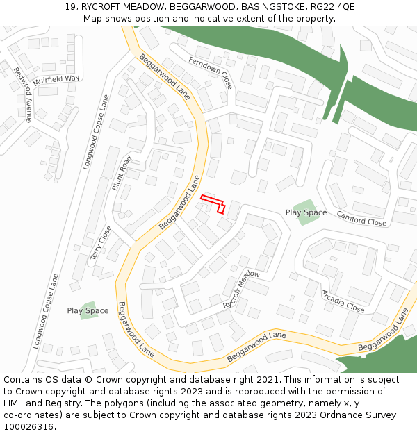 19, RYCROFT MEADOW, BEGGARWOOD, BASINGSTOKE, RG22 4QE: Location map and indicative extent of plot