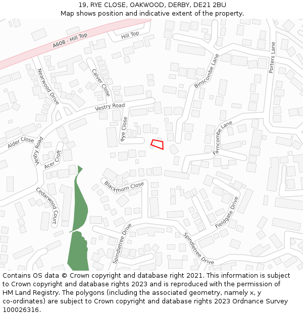 19, RYE CLOSE, OAKWOOD, DERBY, DE21 2BU: Location map and indicative extent of plot