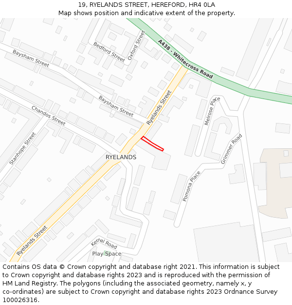 19, RYELANDS STREET, HEREFORD, HR4 0LA: Location map and indicative extent of plot
