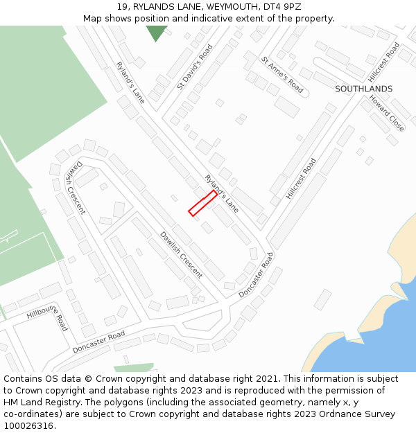 19, RYLANDS LANE, WEYMOUTH, DT4 9PZ: Location map and indicative extent of plot